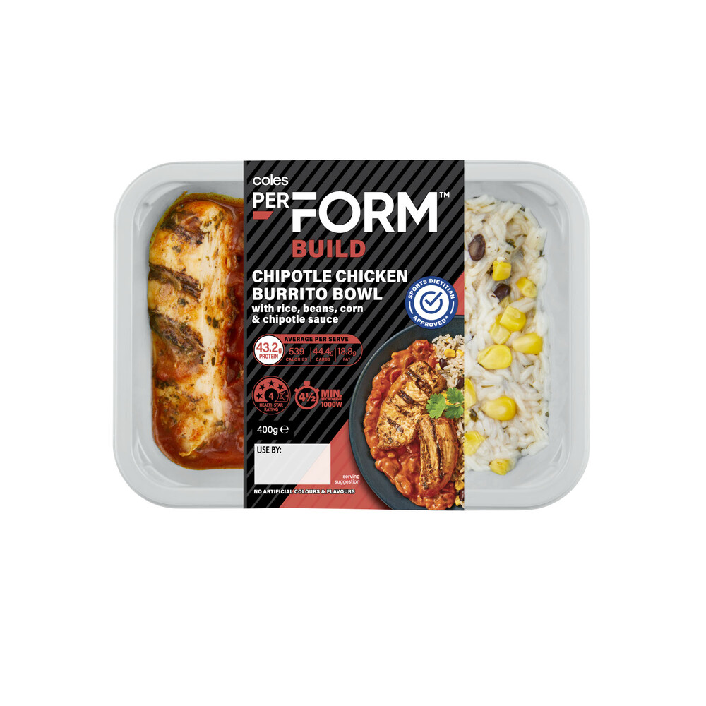 Coles Perform Build Chipotle Chicken Burrito Bowl