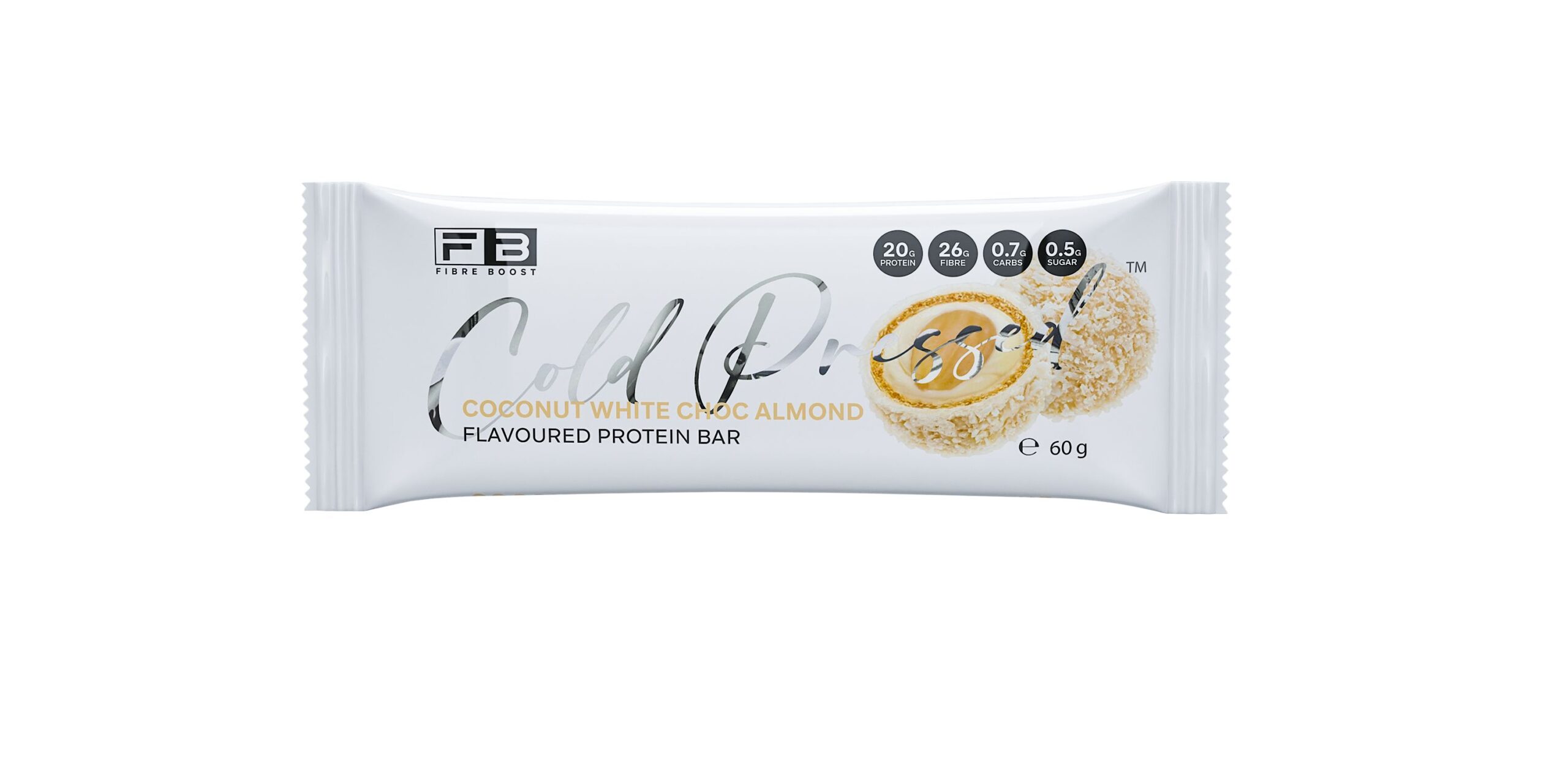 Fibre Boost Raw, Cold Pressed, Flavoured Protein Bar Coconut White Choc Almond