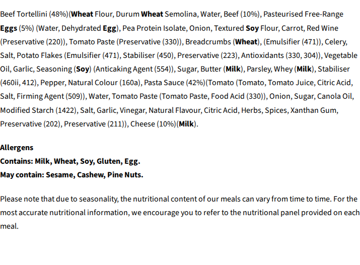 Core Powerfoods Unflavoured ingredients label