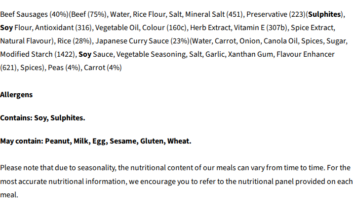 Core Powerfoods Unflavoured ingredients label