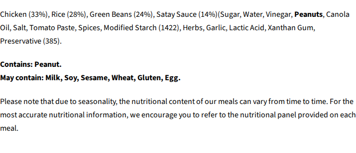 Core Powerfoods Unflavoured ingredients label