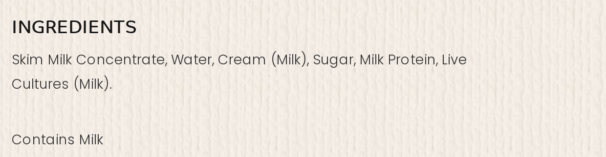 Smooth & Creamy ingredients, natural