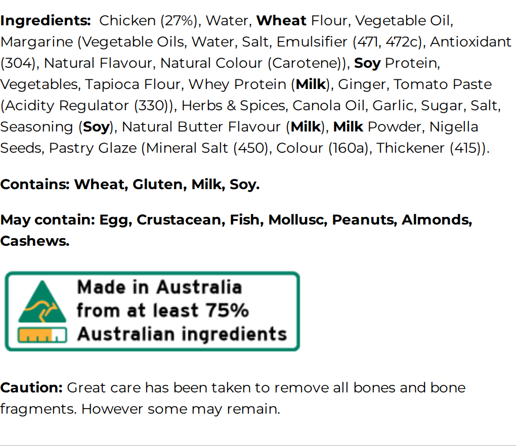Chicken Curry Pie ingredients