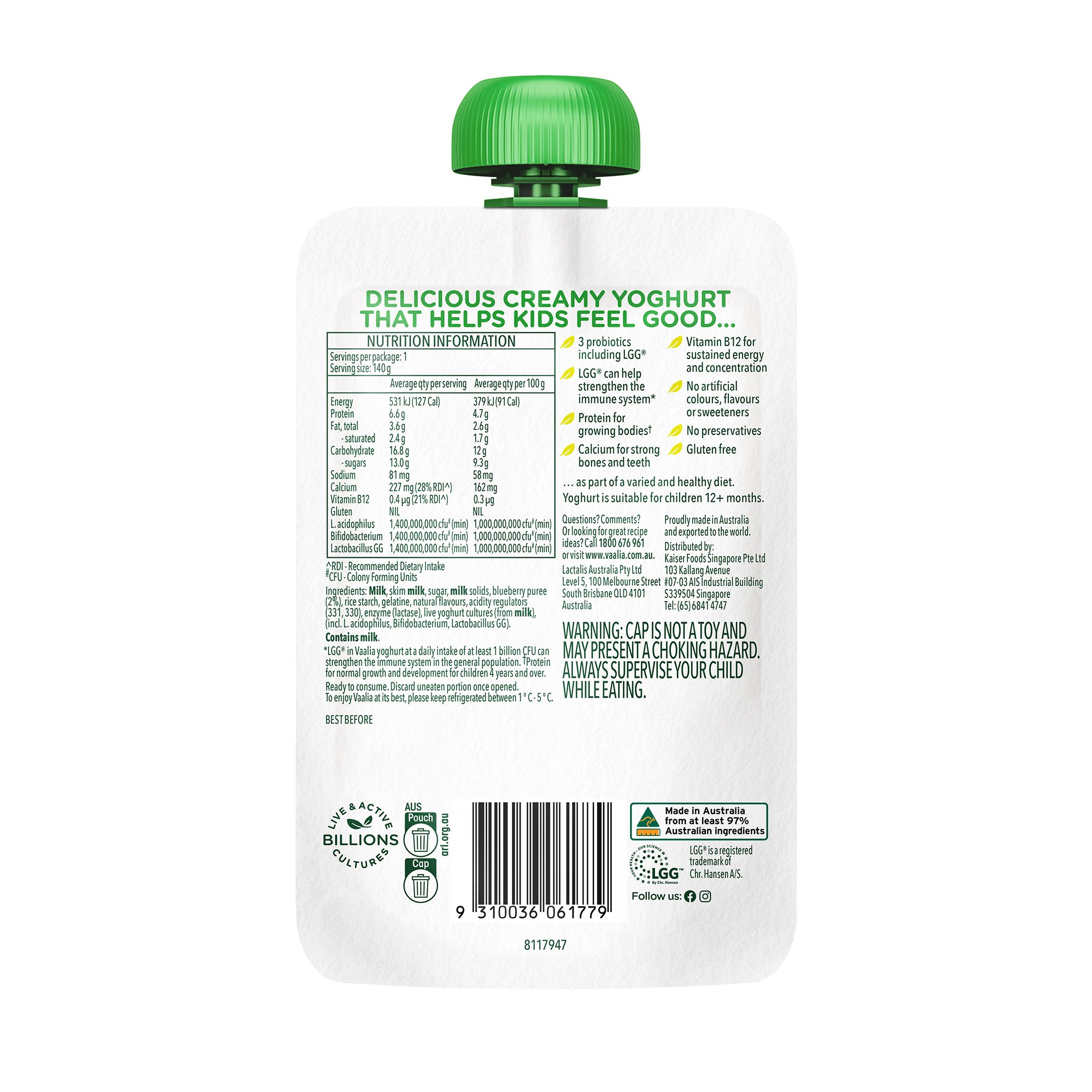 Kids Pouches nutrition & ingredients panel, Blueberry